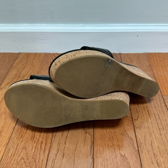 Coach Judith Patent Leather Cork Wedge Black Size 9.5 - Picture 7 of 11
